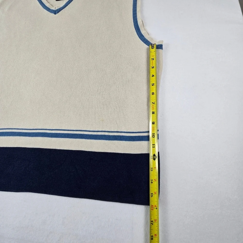 Nike Sweater Vest Mens XXL Cream  Vintage V-Neck Cotton Colorblock Striped (